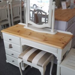 Ducal Pine Dressing Table Mirror and Stool in Farrow and Ball Off White No 3 - Medium
